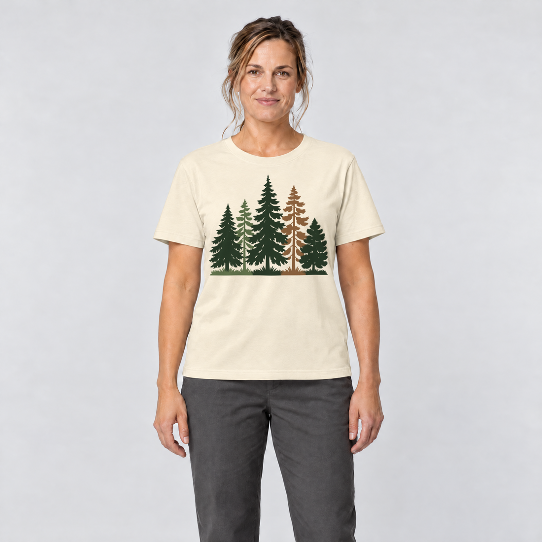 Frau trägt Waldrand – T-Shirt Unisex in Natur, Ansicht von vorn