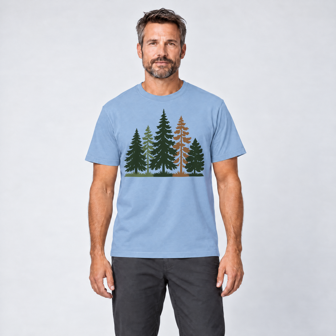Mann trägt Waldrand – T-Shirt Unisex in Himmelblau, Ansicht von vorn