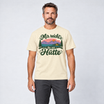 Mann trägt Mir reicht's bis zur Hütte – T-Shirt Unisex in Natur, Ansicht von vorn