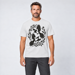 Mann trägt Elsternpaar im Scherenschnitt – T-Shirt Unisex in Weiß, Ansicht von vorn