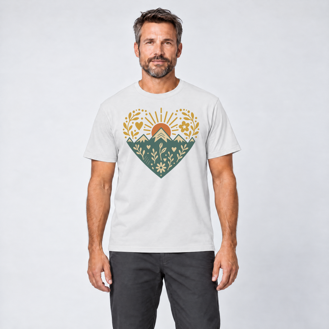Mann trägt Bergherz – T-Shirt Unisex in Weiß, Ansicht von vorn