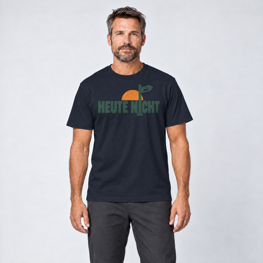 Mann trägt Heute nicht – T-Shirt Unisex in Navy, Ansicht von vorn