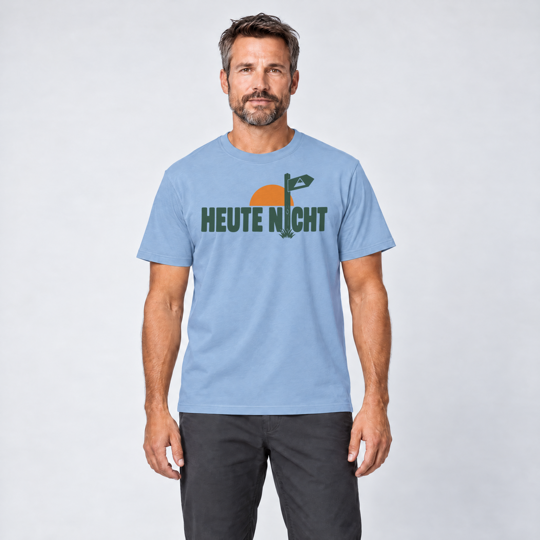 Mann trägt Heute nicht – T-Shirt Unisex in Himmelblau, Ansicht von vorn