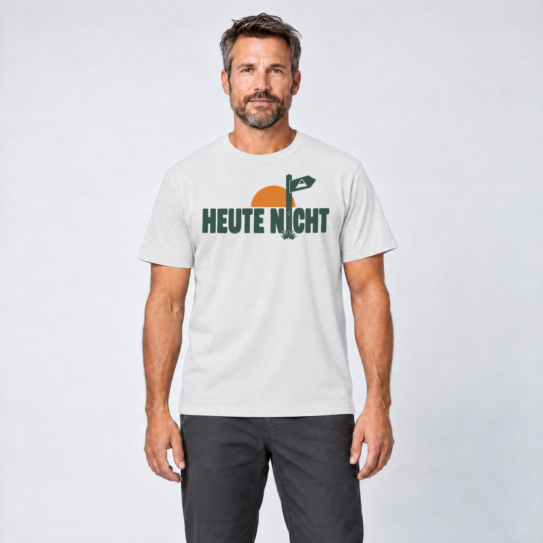 Mann trägt Heute nicht – T-Shirt Unisex in Weiß, Ansicht von vorn