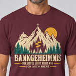 Nahaufnahme des Drucks: Bankgeheimnis – T-Shirt Unisex in Bordeaux, von einem Mann getragen