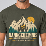 Nahaufnahme des Drucks: Bankgeheimnis – T-Shirt Unisex in Oliv, von einem Mann getragen