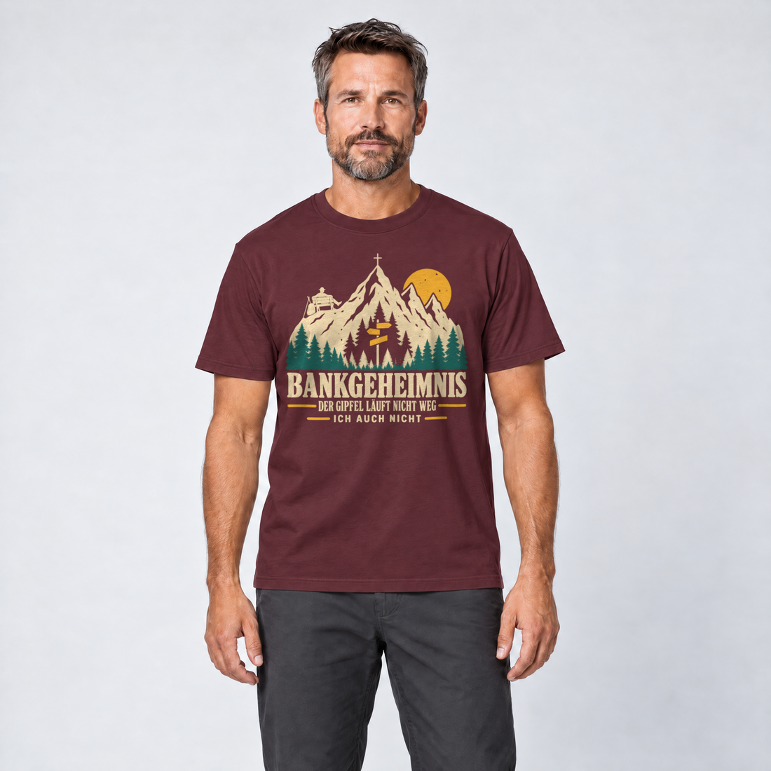 Mann trägt Bankgeheimnis – T-Shirt Unisex in Bordeaux, Ansicht von vorn