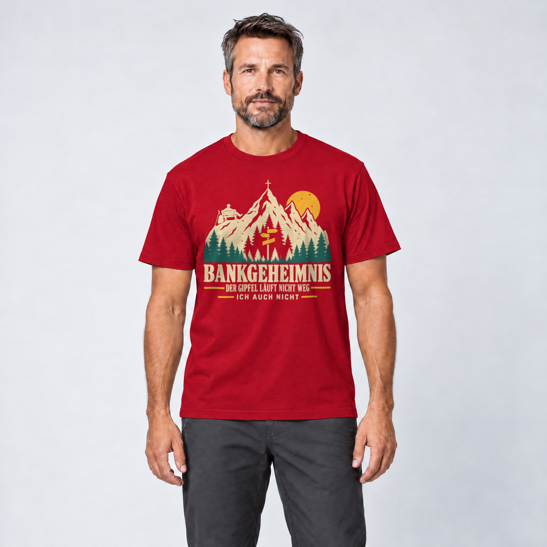 Mann trägt Bankgeheimnis – T-Shirt Unisex in Rot, Ansicht von vorn
