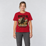 Frau trägt Krah-tz ab – T-Shirt Unisex in Rot, Ansicht von vorn