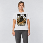 Frau trägt Krah-tz ab – T-Shirt Unisex in Weiß, Ansicht von vorn