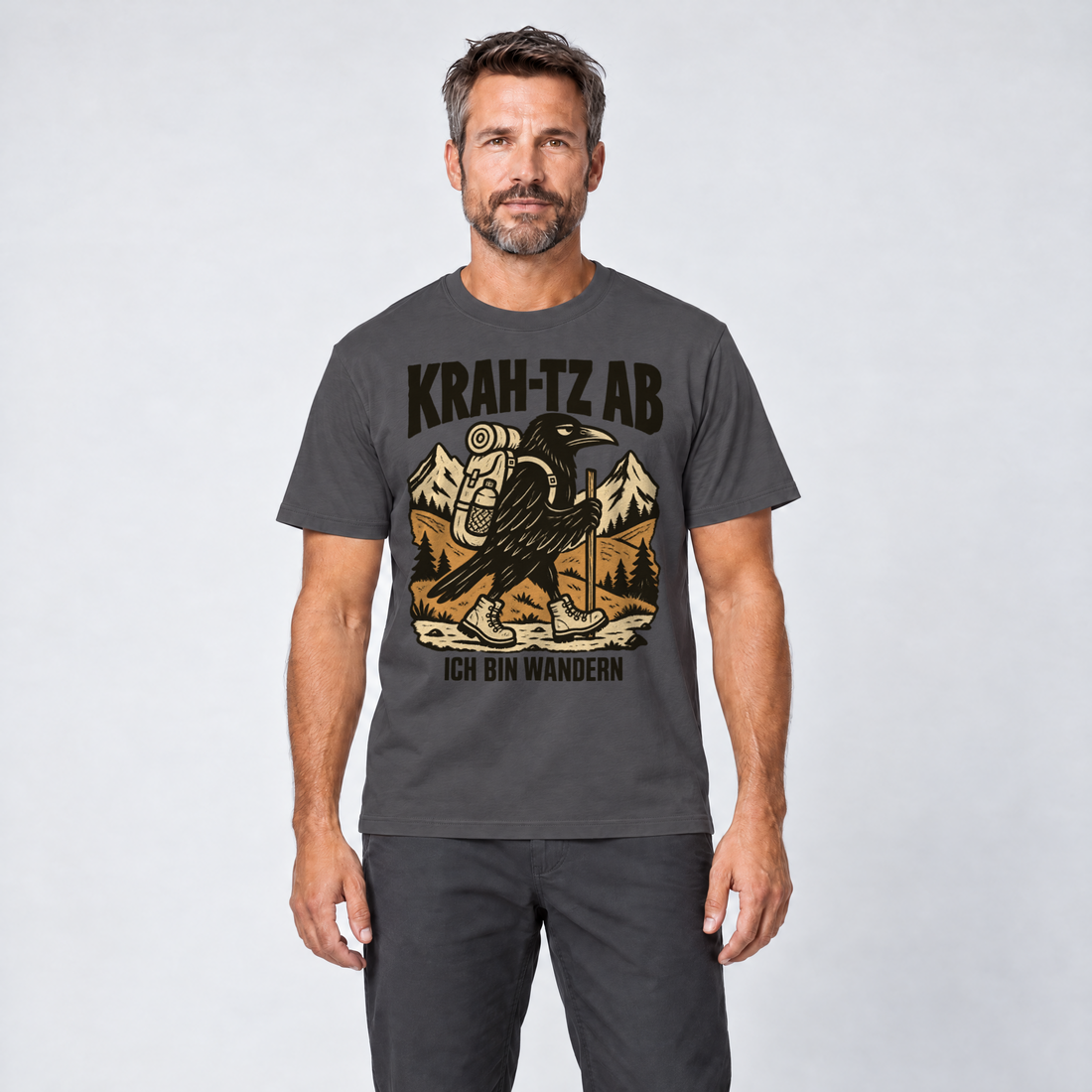 Mann trägt Krah-tz ab – T-Shirt Unisex in Dunkelgrau, Ansicht von vorn