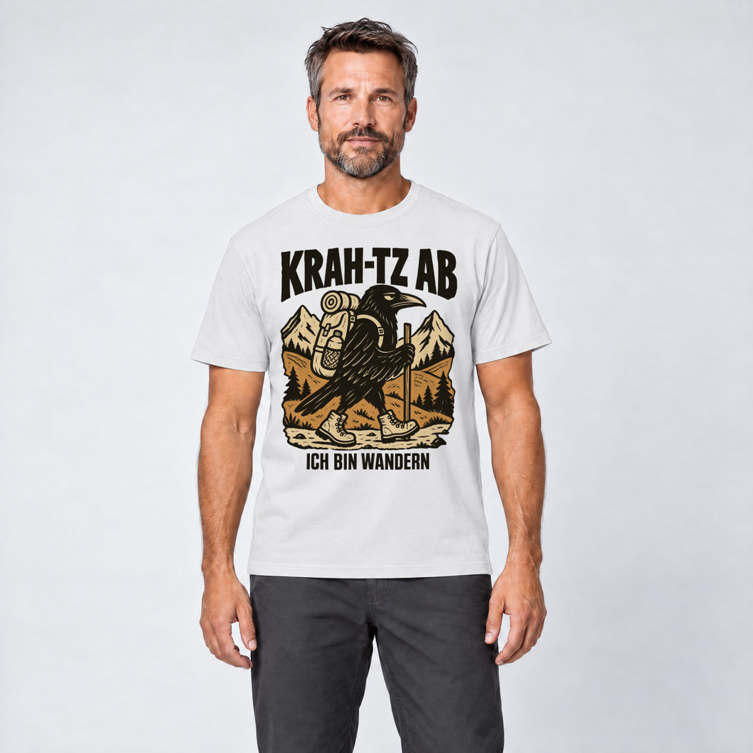 Mann trägt Krah-tz ab – T-Shirt Unisex in Weiß, Ansicht von vorn