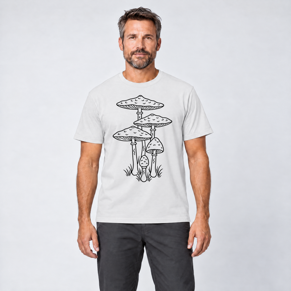 Mann trägt Parasolpilze – T-Shirt Unisex in Weiß, Ansicht von vorn
