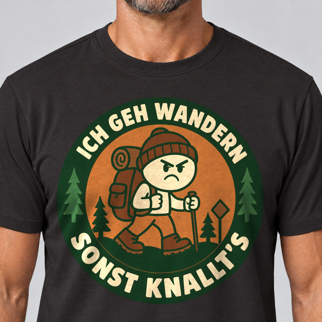 Nahaufnahme des Drucks: Sonst knallt’s – T-Shirt Unisex in Schwarz, von einem Mann getragen