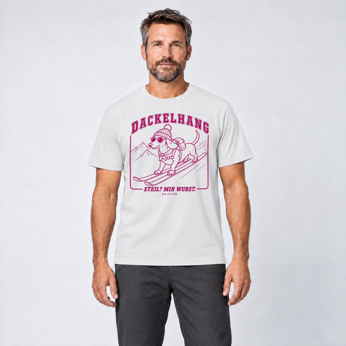 Mann trägt Steil? Mir Wurst. – T-Shirt Unisex in Weiß, Ansicht von vorn