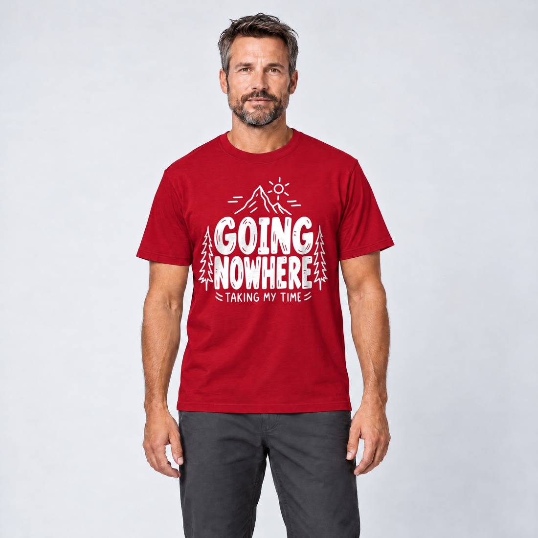 Mann trägt Going Nowhere – T-Shirt Unisex in Rot, Ansicht von vorn