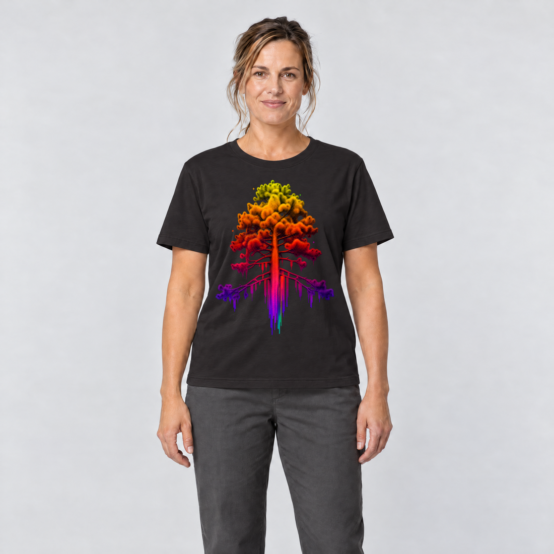 Frau trägt Kiefer im Wärmebild – T-Shirt Unisex in Schwarz, Ansicht von vorn