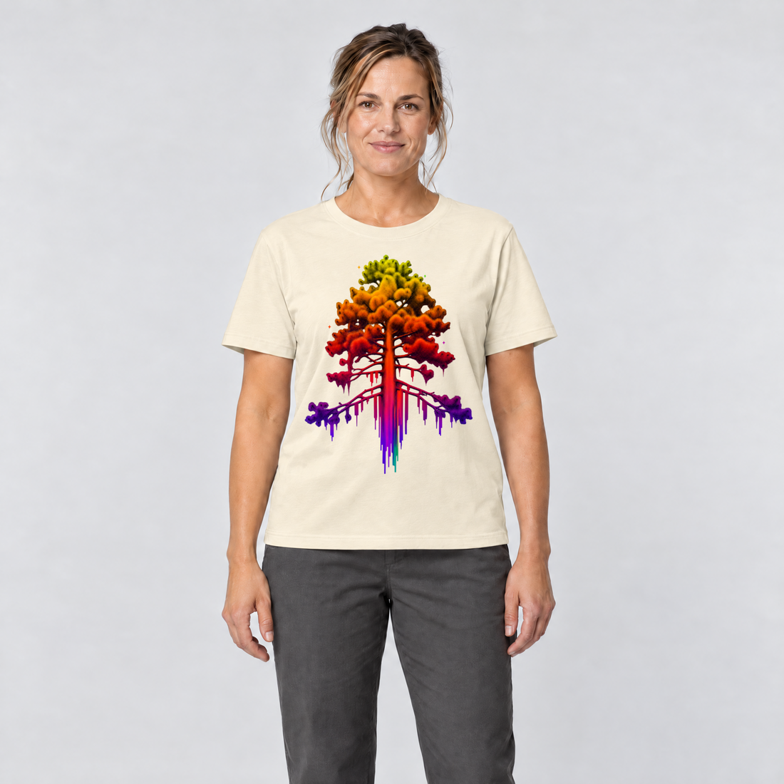Frau trägt Kiefer im Wärmebild – T-Shirt Unisex in Natur, Ansicht von vorn