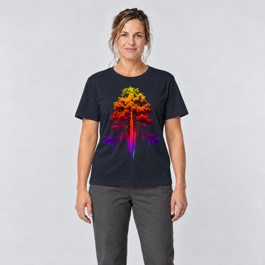 Frau trägt Kiefer im Wärmebild – T-Shirt Unisex in Navy, Ansicht von vorn