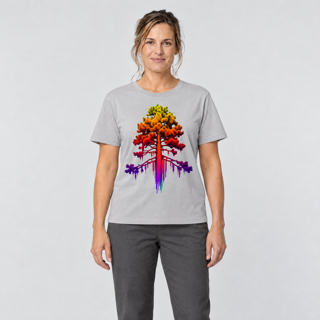 Frau trägt Kiefer im Wärmebild – T-Shirt Unisex in Hellgrau, Ansicht von vorn