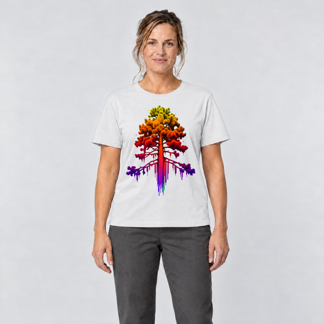 Frau trägt Kiefer im Wärmebild – T-Shirt Unisex in Weiß, Ansicht von vorn
