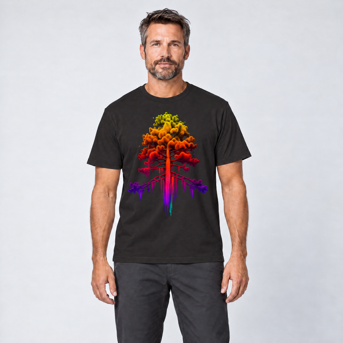 Mann trägt Kiefer im Wärmebild – T-Shirt Unisex in Schwarz, Ansicht von vorn