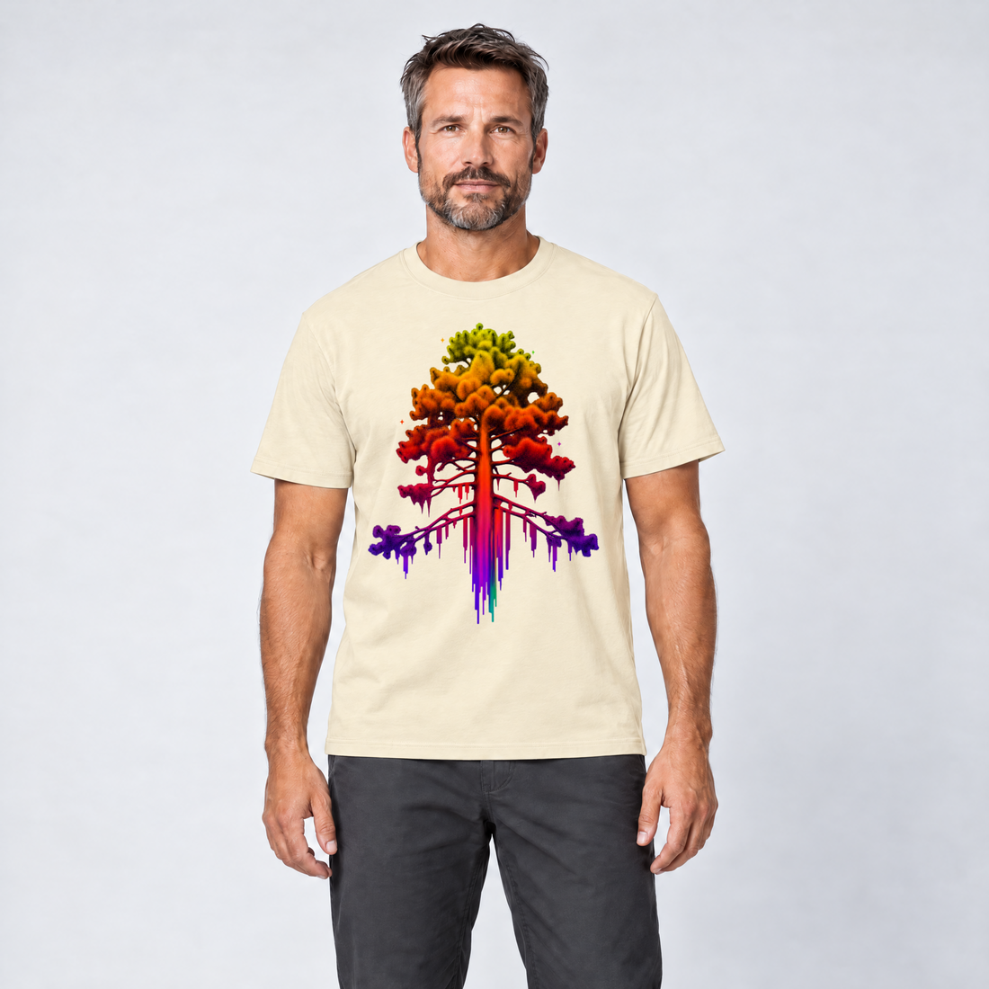 Mann trägt Kiefer im Wärmebild – T-Shirt Unisex in Natur, Ansicht von vorn