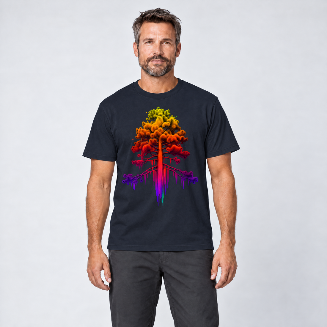 Mann trägt Kiefer im Wärmebild – T-Shirt Unisex in Navy, Ansicht von vorn