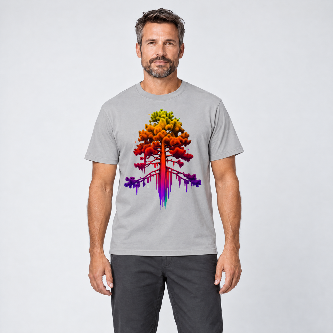 Mann trägt Kiefer im Wärmebild – T-Shirt Unisex in Hellgrau, Ansicht von vorn