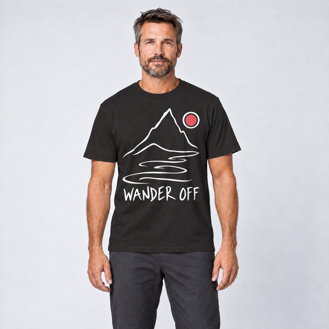 Mann trägt Wander off – T-Shirt Unisex in Schwarz, Ansicht von vorn