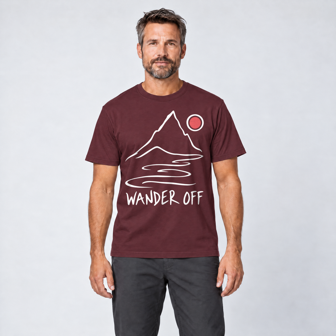 Mann trägt Wander off – T-Shirt Unisex in Bordeaux, Ansicht von vorn